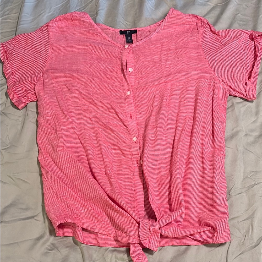 Red and white Button-Down Women Top